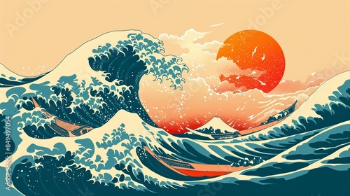 Obraz na płótnie Vector illustration of tide of sea water w salonie
