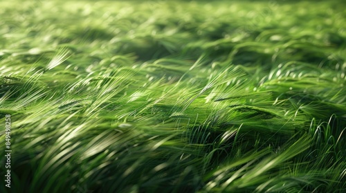 Gentle swaying of vibrant green grass in the pleasant spring wind