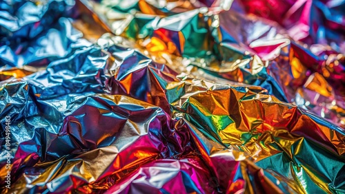 Crumpled aluminum foil with sparkling colors , abstract, texture, crumpled, silver, shiny, metallic, reflective