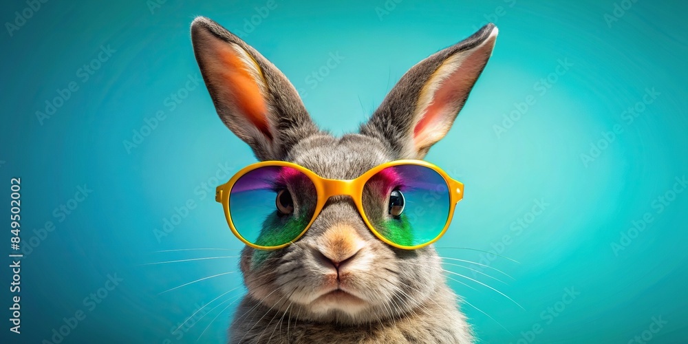 Easter bunny rabbit wearing sunglasses in vibrant colors, Easter, bunny, rabbit, sunglasses, bright, friendly, colorful