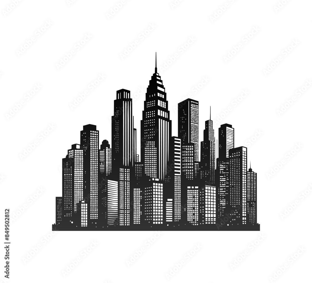 Fototapeta premium silhouette of city buildings (black on white background) - artwork 4