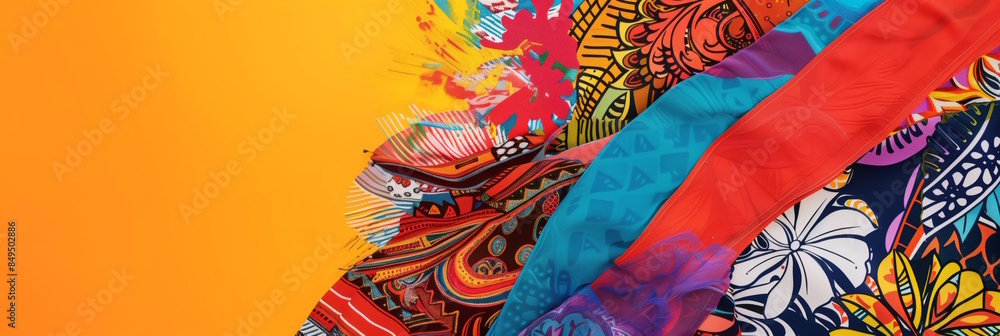 Fototapeta premium Colorful textile patterns with vibrant designs, concept of modern fashion and art