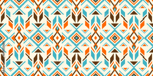 Seamless pattern ethnic abstract background round ikat patterngeometric curve vector design for fashion clothes, textile, wrapping, decoration background.