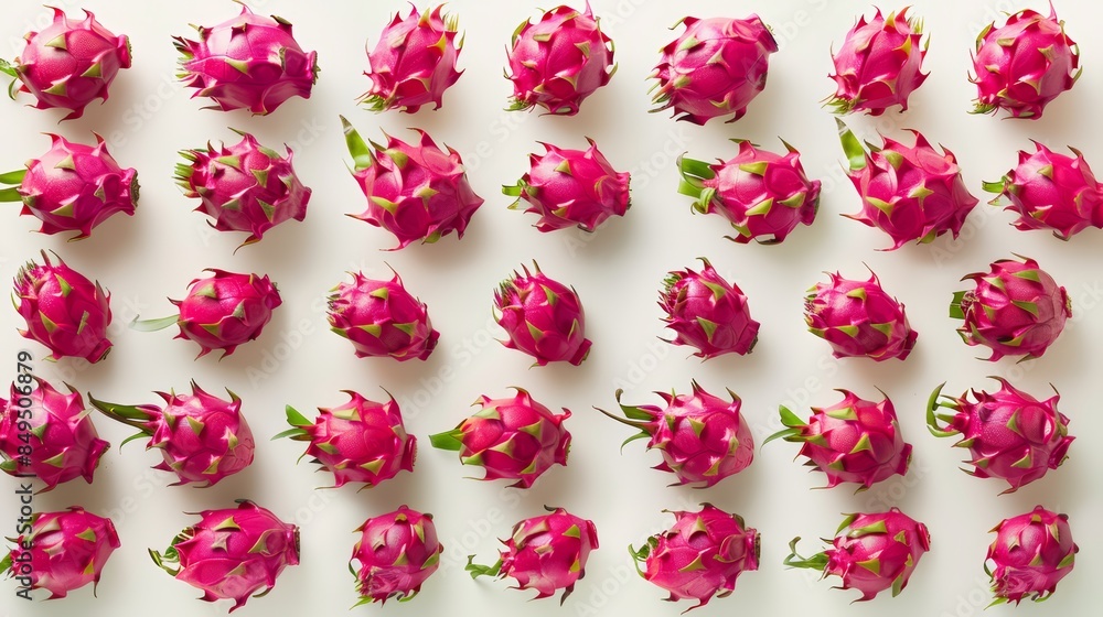 dragonfruit fruit organized in rows and top view dragonfruit fruit organized in rows and top view