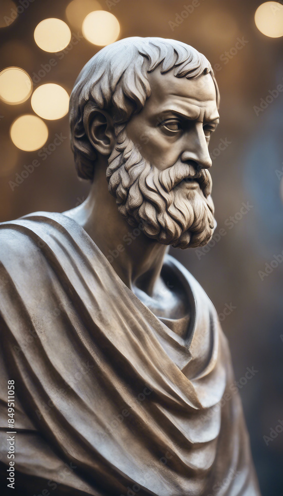 Illustration of the sculpture of Aristotle The Greek philosopher Aristotle is a central figure Illustration of the sculpture of Aristotle The Greek philosopher Aristotle is a central figure