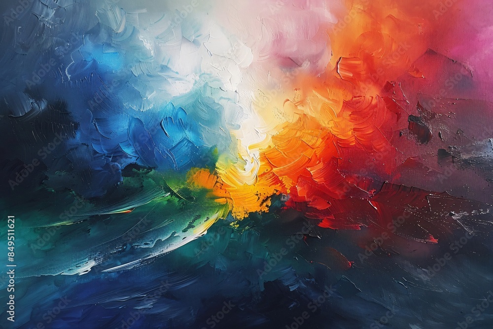 Fototapeta premium Vibrant wave art with bold orange and blue hues