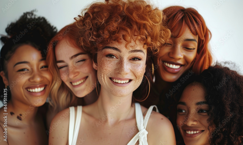 Fototapeta premium Group of diverse multiracial and multi ethnic smiling woman posing in a studio