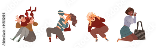 Afraid People Character Scared and Terrified Dodge Vector Set