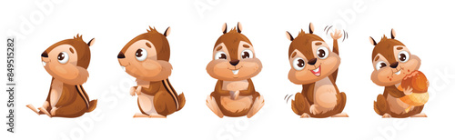 Funny Chipmunk Character with Cute Snout Engaged in Different Activity Vector Set