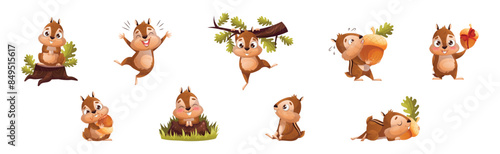 Funny Chipmunk Character with Cute Snout Engaged in Different Activity Vector Set