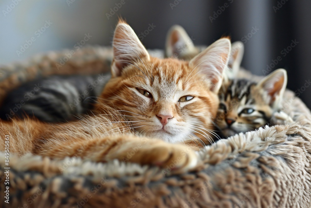 Pair of felines resting in bed