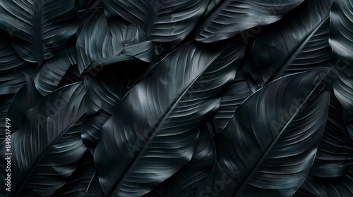 Abstract black background with black banana leaves photo