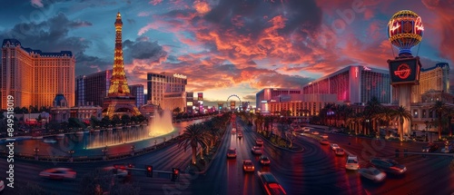 panoramic view of las vegas at night with colorful lights
