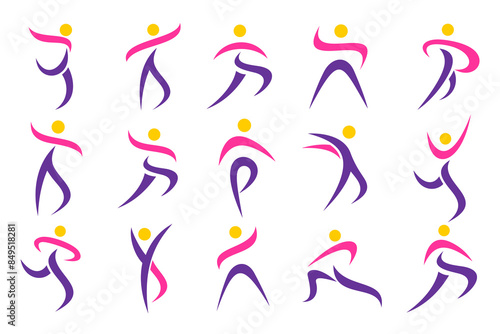 Abstract people logo design. sports, Gym ,fitness, running trainer icon set vector illustration