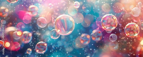 Colorful bubbles floating in the air on a vibrant background