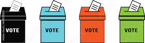 Voting ballot box icon vector. Election vote box, vote sign icon set.