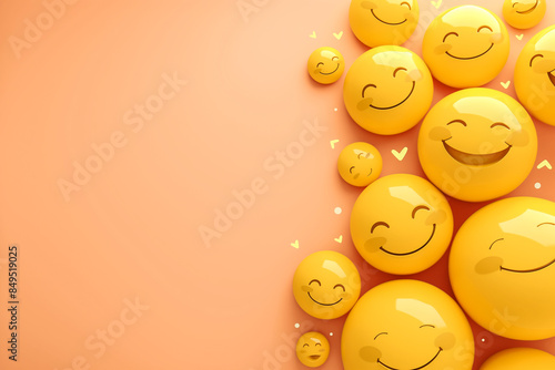 Border of Yellow Smiley Faces Emoji on a Beige Background Creating a Cheerful and Happy Mood