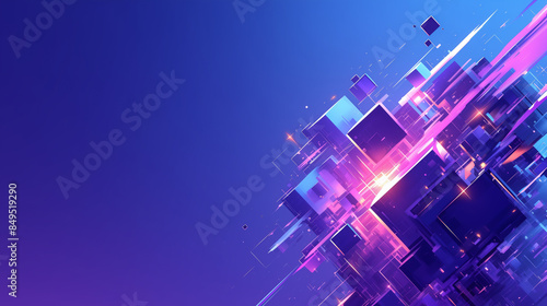 Vibrant Blue Background with Flying Cubes and Abstract Geometric Shapes