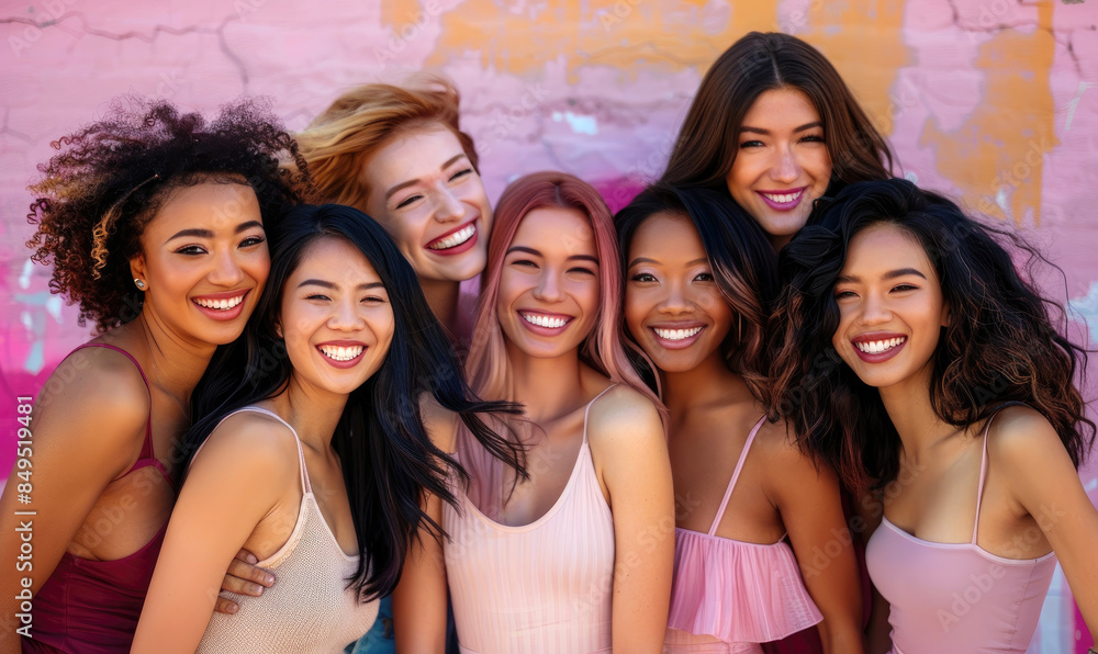 Group of diverse multiracial and multi ethnic smiling woman posing in a studio Group of diverse multiracial and multi ethnic smiling woman posing in a studio