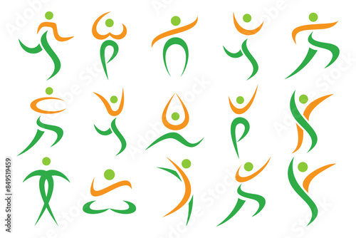 Abstract people logo design. sports, Gym ,fitness, running trainer icon set vector illustration