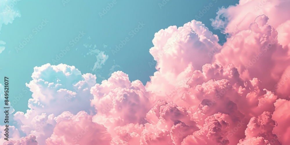 Dreamy gradient sky showcasing vivid pink and pale blue clouds in a tranquil atmosphere evoking a whimsical, magical vista.