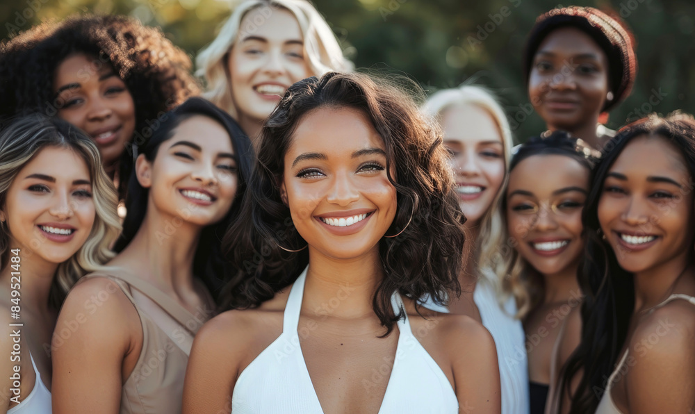 Fototapeta premium Group of diverse multiracial and multi ethnic smiling woman posing in a studio