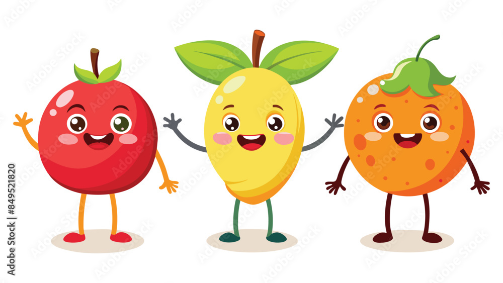 Big Set cute cartoon realistic fruits characters Big Set cute cartoon realistic fruits characters
