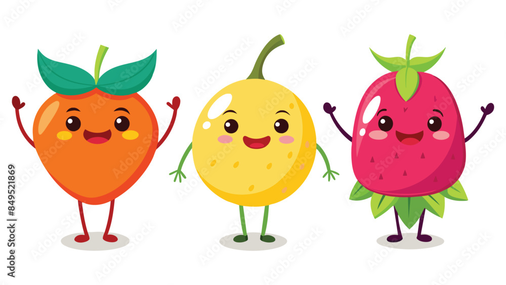Big Set cute cartoon realistic fruits characters Big Set cute cartoon realistic fruits characters