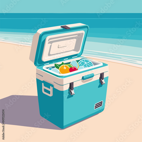 Chilled drinks in a portable ice chest vector