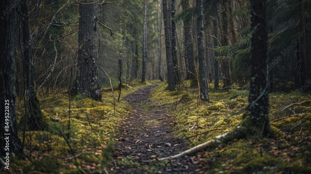 Abandoned forest paths in the wilderness during the beginning of spring