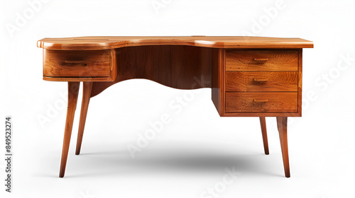 A mid-century modern kidney-shaped desk, perfect for retro-inspired workspaces and stylish home offices, Generative AI. photo