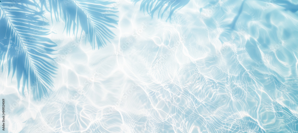 Tropical leaf shadow on water surface. Beautiful abstract background concept banner for summer vacation at the beach Tropical leaf shadow on water surface. Beautiful abstract background concept banner for summer vacation at the beach
