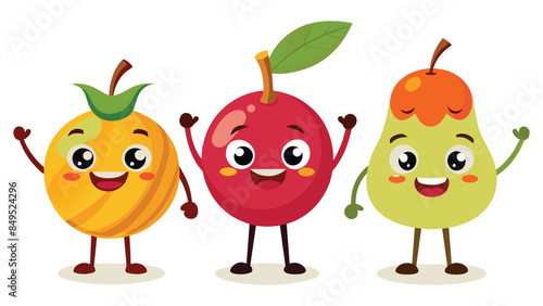 Big Set cute cartoon realistic fruits characters