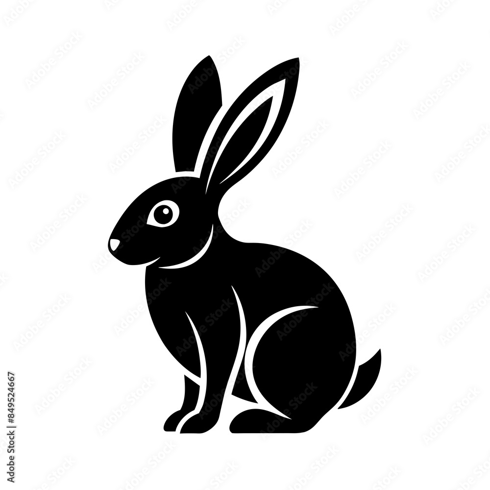 Rabbit silhouette linocut vector art illustration Rabbit silhouette linocut vector art illustration