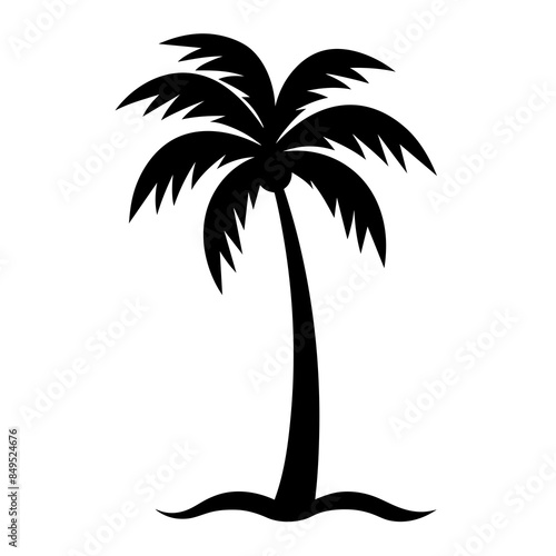 Palm tree silhouette linocut vector art illustration