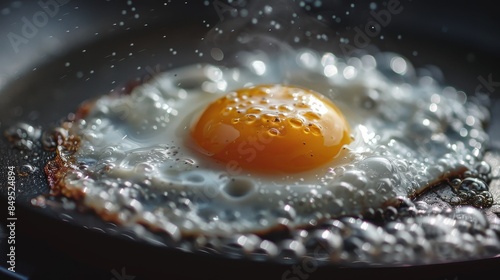 Double exposure of a frying pan and fried egg, emphasizing texture, raw and minimalistic style, high detail, artistic focus