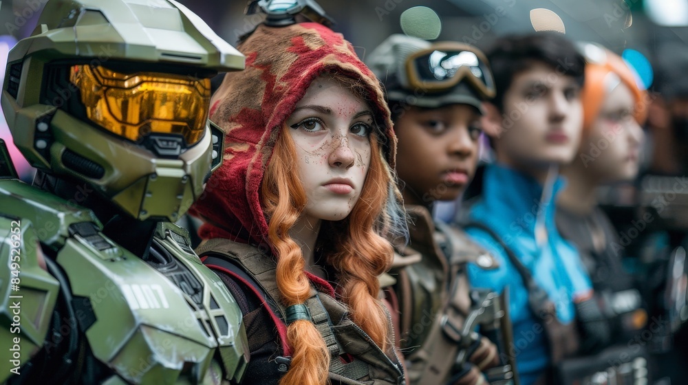 Obraz premium Cosplay enthusiasts dressed in full costume as their favorite video game characters at a gaming convention