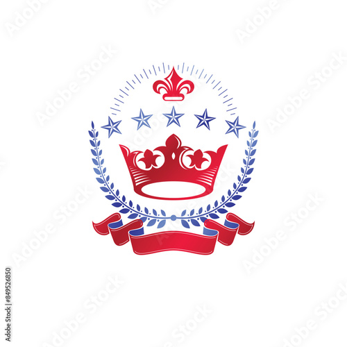 Royal Crown emblem. Heraldic vector design element. Retro style label, heraldry logo. Antique logotype isolated on white background.