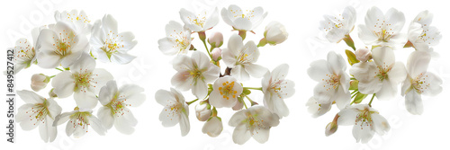 Set of  Detailed close-up of cherry blossom flowers in full bloom 
