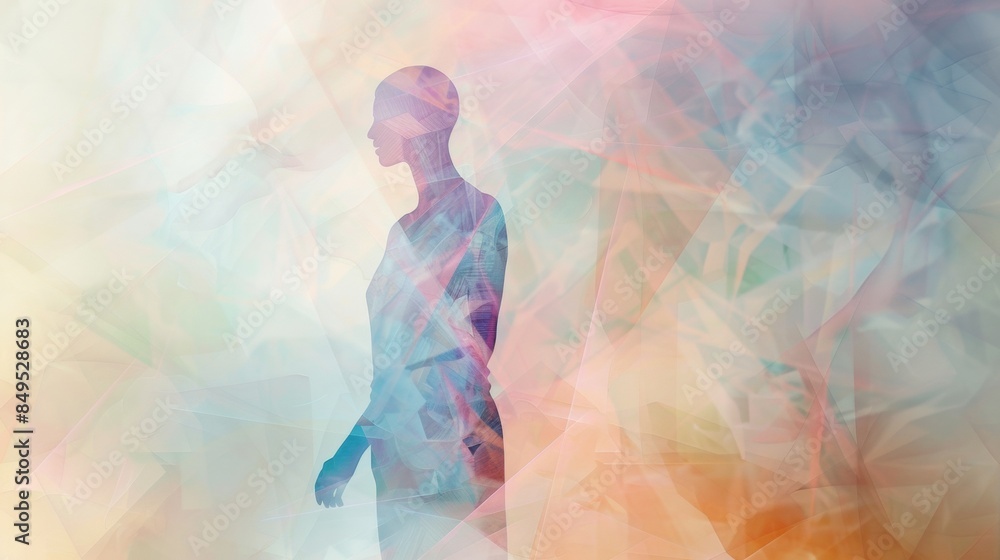 A person is walking in a colorful background A person is walking in a colorful background