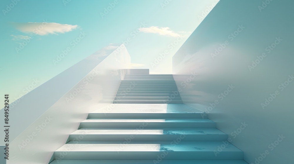 A staircase with a blue sky in the background A staircase with a blue sky in the background