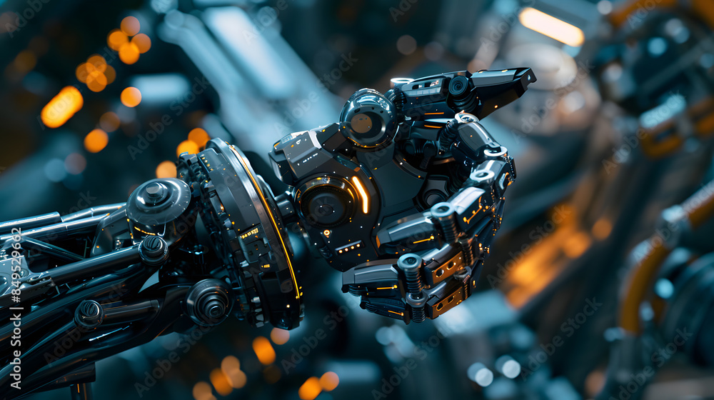 A robot is holding a human hand A robot is holding a human hand