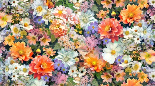 Digital background with a seamless pattern of flower bunches