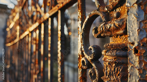 A rusted iron gate with a design of a cross