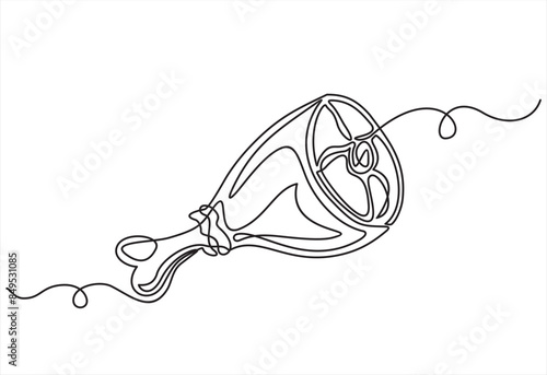 Pork knuckle in one line. Vector illustration of a continuous line of raw meat, meat on bone, pork. The concept of cooking meat dishes.