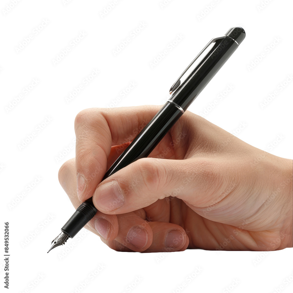 hand with pen writing on white background hand with pen writing on white background