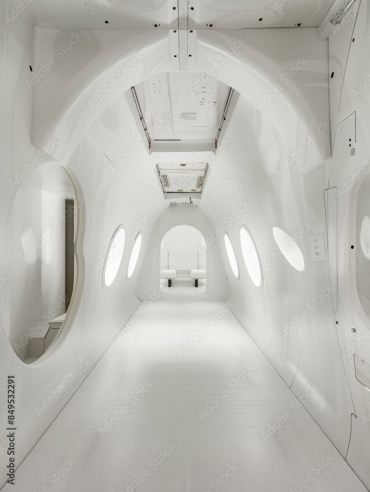 Obraz premium A long, narrow white room with a white ceiling and white walls