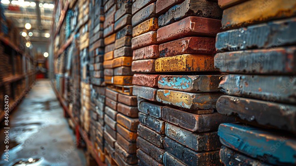 Close-up shot of stacks of bricks for sale in a hardware store warehouse. Close-up shot of stacks of bricks for sale in a hardware store warehouse.