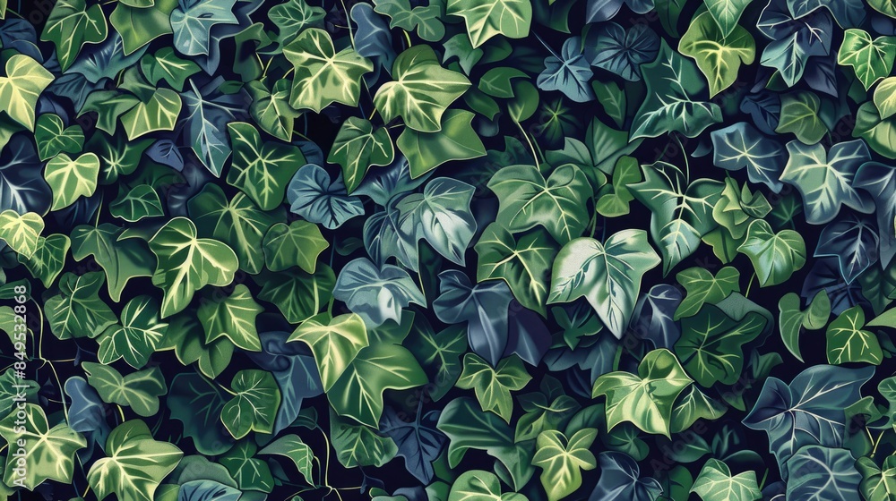 a seamless texture featuring a lush green ivy wall background, showcasing an abundance of vibrant green leaves cascading down the garden wall for a natural and organic feel. SEAMLESS PATTERN a seamless texture featuring a lush green ivy wall background, showcasing an abundance of vibrant green leaves cascading down the garden wall for a natural and organic feel. SEAMLESS PATTERN