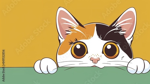 Playful cat peeking over the edge: a cute cat illustration perfect for a variety of design purposes photo